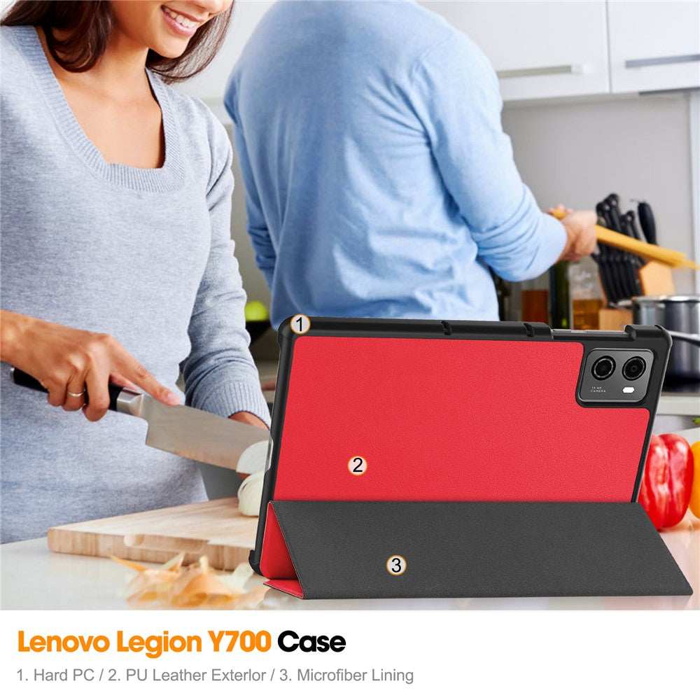For Lenovo Legion Y700 (2023) / Tab Gen 2 Tri-Fold Stand Leather Case Tablet Cover - Red