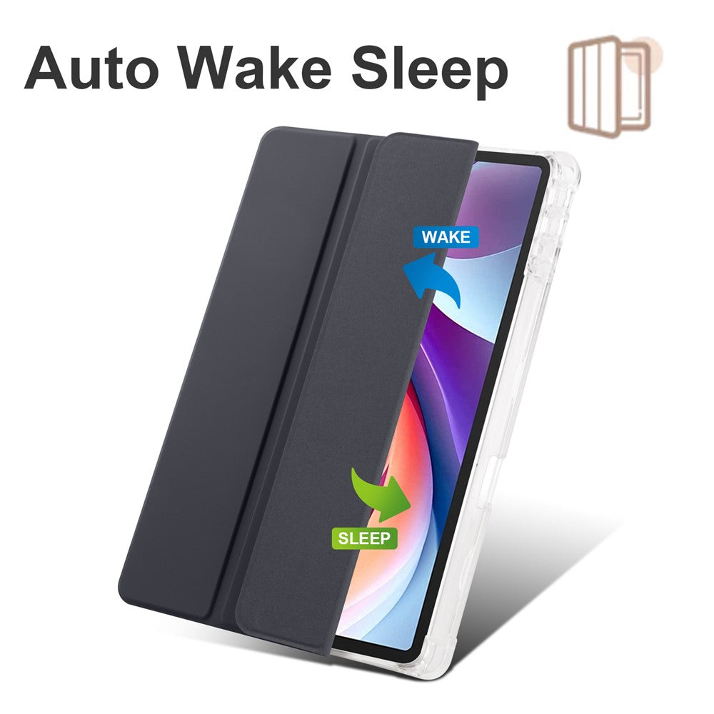 For Lenovo Tab M11 / Xiaoxin Pad 11 2024 Case Tri-fold Transparent Back Auto Sleep / Wake Cover with Pen Slot - Black