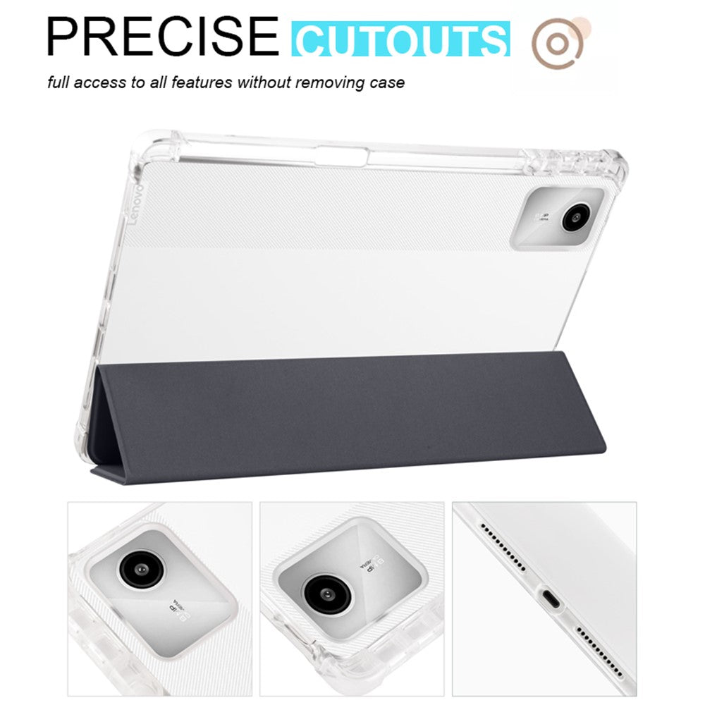 For Lenovo Tab M11 / Xiaoxin Pad 11 2024 Case Tri-fold Transparent Back Auto Sleep / Wake Cover with Pen Slot - Black