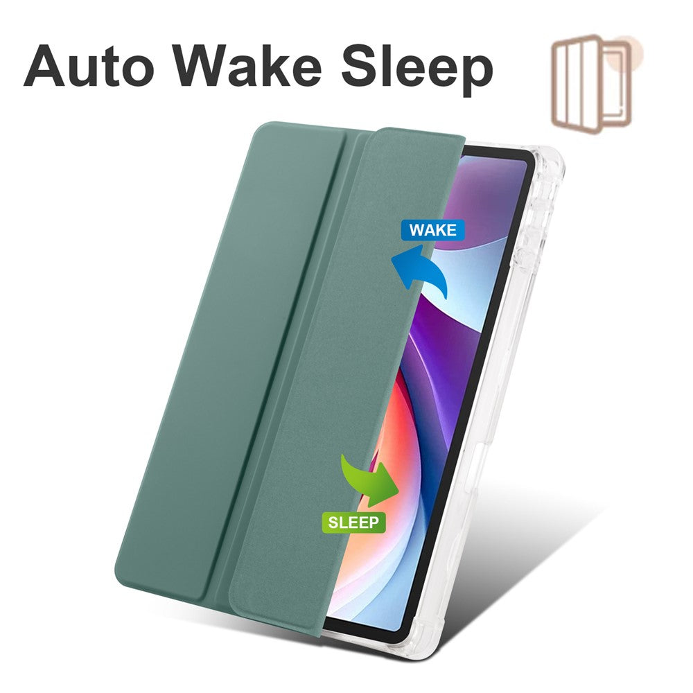 For Lenovo Tab M11 / Xiaoxin Pad 11 2024 Case Tri-fold Transparent Back Auto Sleep / Wake Cover with Pen Slot - Midnight Green
