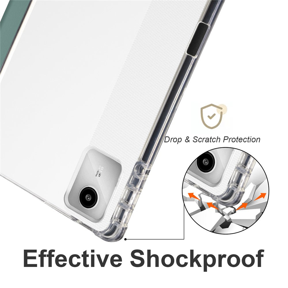 For Lenovo Tab M11 / Xiaoxin Pad 11 2024 Case Tri-fold Transparent Back Auto Sleep / Wake Cover with Pen Slot - Midnight Green