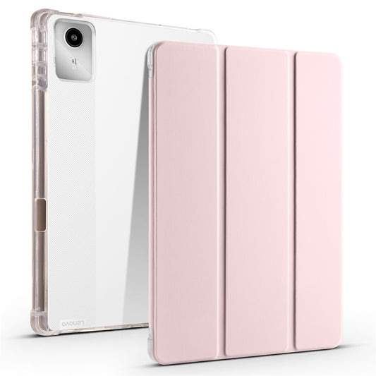 For Lenovo Tab M11 / Xiaoxin Pad 11 2024 Case Tri-fold Transparent Back Auto Sleep / Wake Cover with Pen Slot - Pink