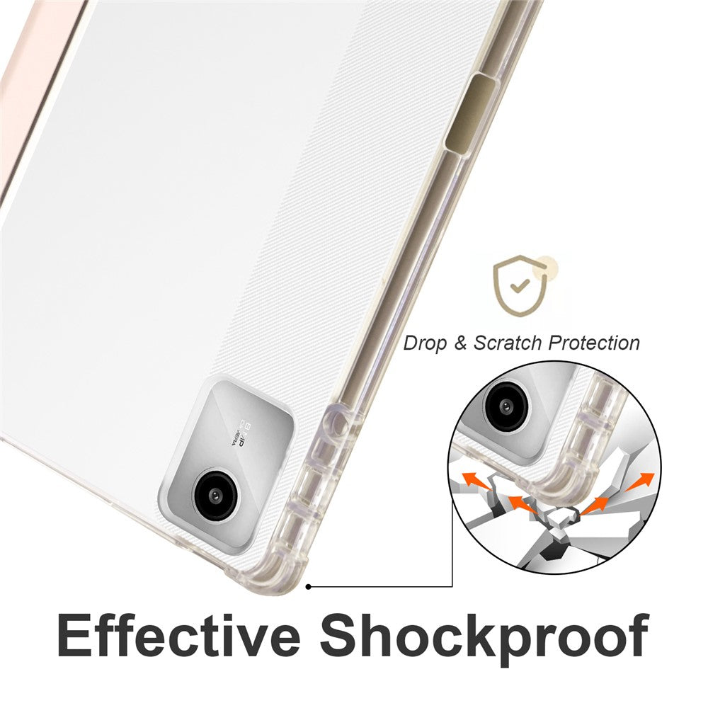 For Lenovo Tab M11 / Xiaoxin Pad 11 2024 Case Tri-fold Transparent Back Auto Sleep / Wake Cover with Pen Slot - Pink