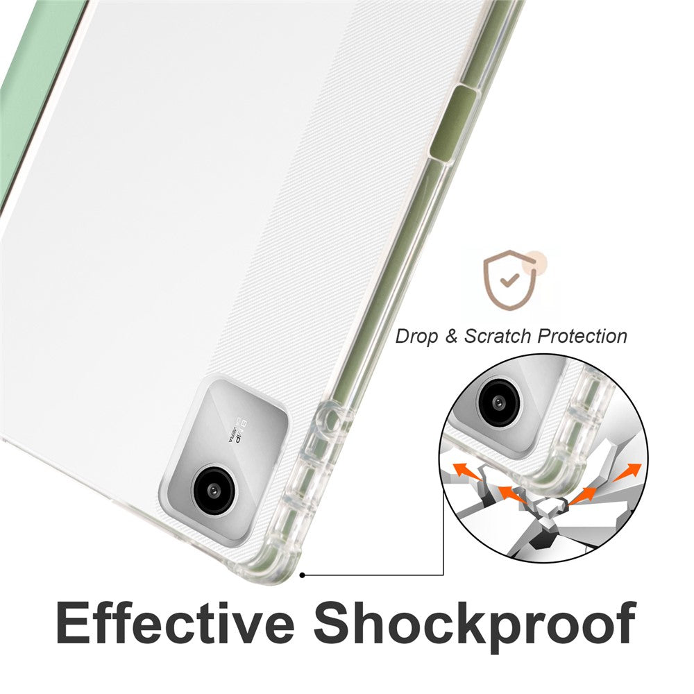 For Lenovo Tab M11 / Xiaoxin Pad 11 2024 Case Tri-fold Transparent Back Auto Sleep / Wake Cover with Pen Slot -  Matcha Green