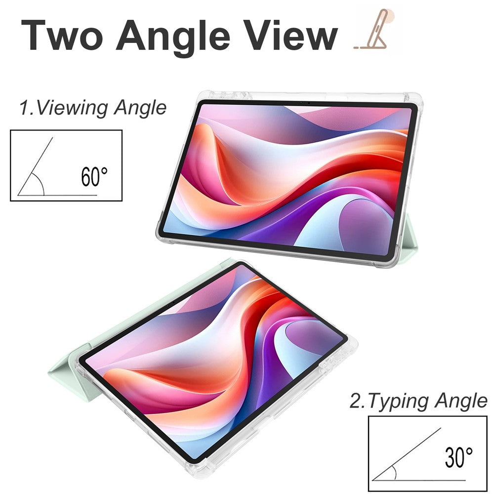 For Lenovo Tab M11 / Xiaoxin Pad 11 2024 Case Tri-fold Transparent Back Auto Sleep / Wake Cover with Pen Slot - Light Green