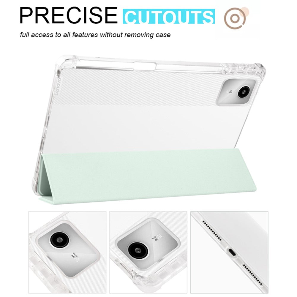 For Lenovo Tab M11 / Xiaoxin Pad 11 2024 Case Tri-fold Transparent Back Auto Sleep / Wake Cover with Pen Slot - Light Green