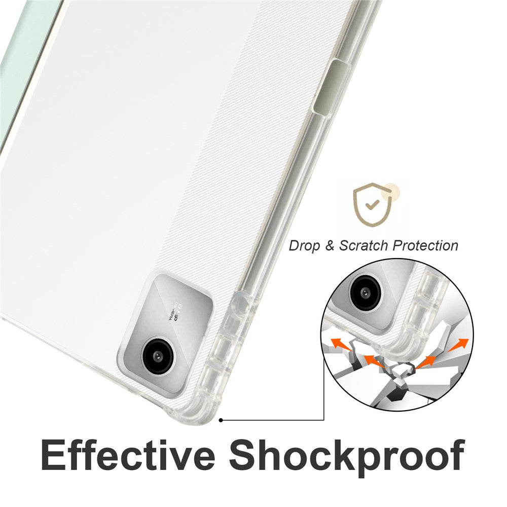 For Lenovo Tab M11 / Xiaoxin Pad 11 2024 Case Tri-fold Transparent Back Auto Sleep / Wake Cover with Pen Slot - Light Green