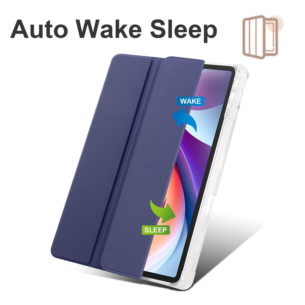 For Lenovo Tab M11 / Xiaoxin Pad 11 2024 Case Tri-fold Transparent Back Auto Sleep / Wake Cover with Pen Slot - Dark Blue