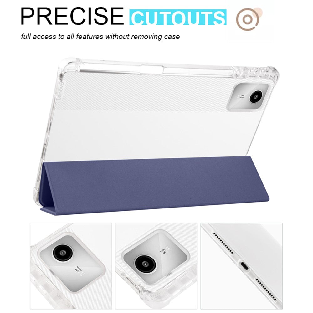 For Lenovo Tab M11 / Xiaoxin Pad 11 2024 Case Tri-fold Transparent Back Auto Sleep / Wake Cover with Pen Slot - Dark Blue