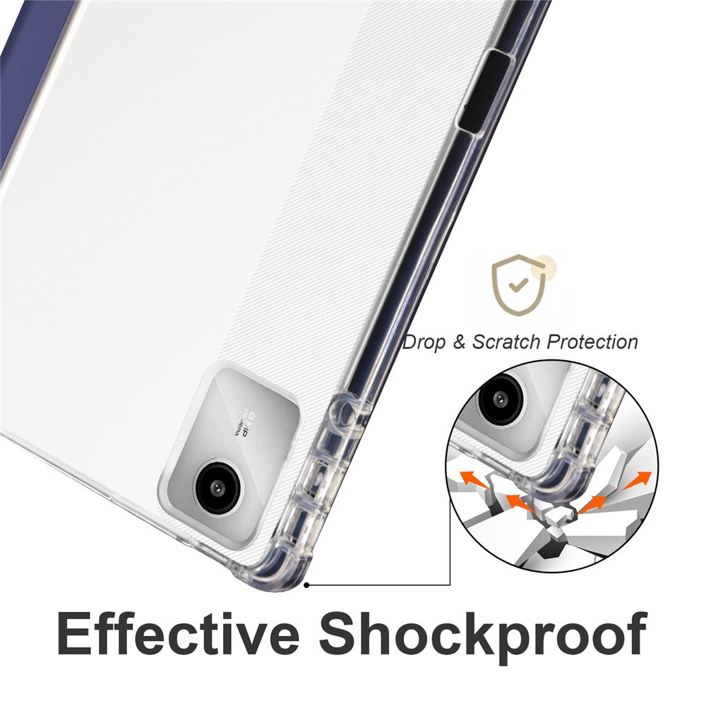 For Lenovo Tab M11 / Xiaoxin Pad 11 2024 Case Tri-fold Transparent Back Auto Sleep / Wake Cover with Pen Slot - Dark Blue