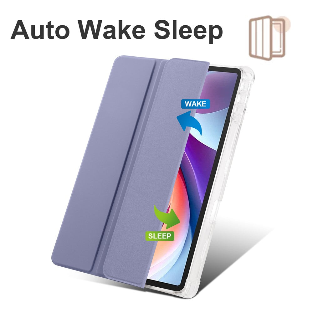 For Lenovo Tab M11 / Xiaoxin Pad 11 2024 Case Tri-fold Transparent Back Auto Sleep / Wake Cover with Pen Slot - Purple