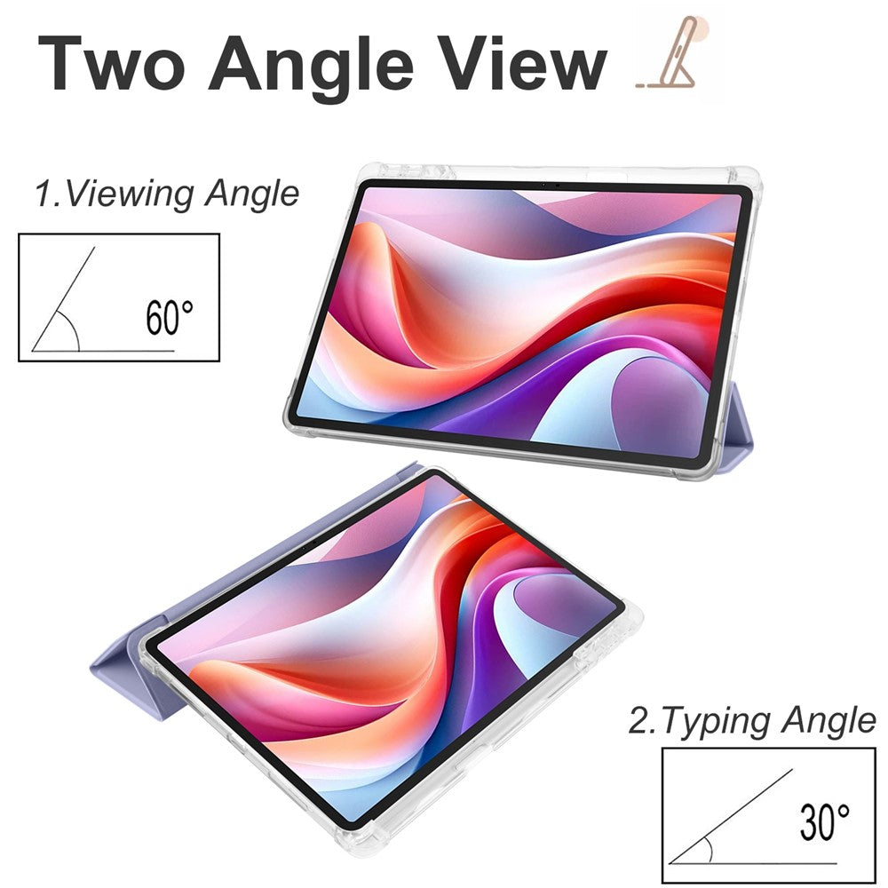 For Lenovo Tab M11 / Xiaoxin Pad 11 2024 Case Tri-fold Transparent Back Auto Sleep / Wake Cover with Pen Slot - Purple