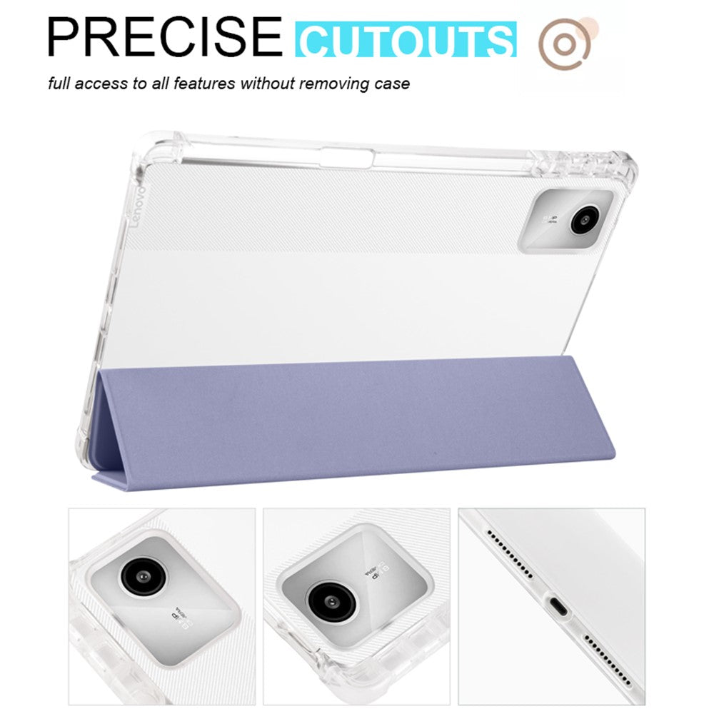 For Lenovo Tab M11 / Xiaoxin Pad 11 2024 Case Tri-fold Transparent Back Auto Sleep / Wake Cover with Pen Slot - Purple