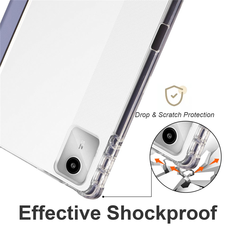 For Lenovo Tab M11 / Xiaoxin Pad 11 2024 Case Tri-fold Transparent Back Auto Sleep / Wake Cover with Pen Slot - Purple