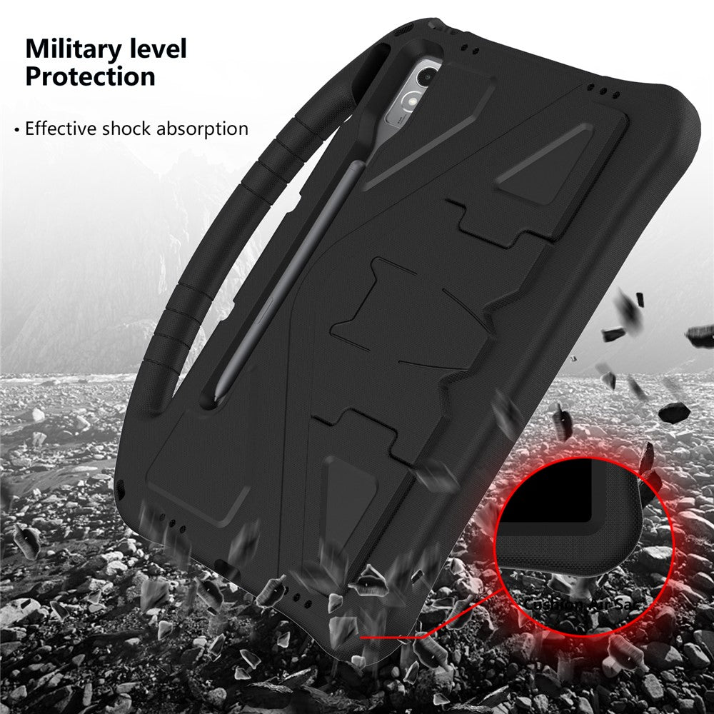 For Lenovo Tab P12 Protective Back Cover Handle Kickstand EVA Tablet Case - Black