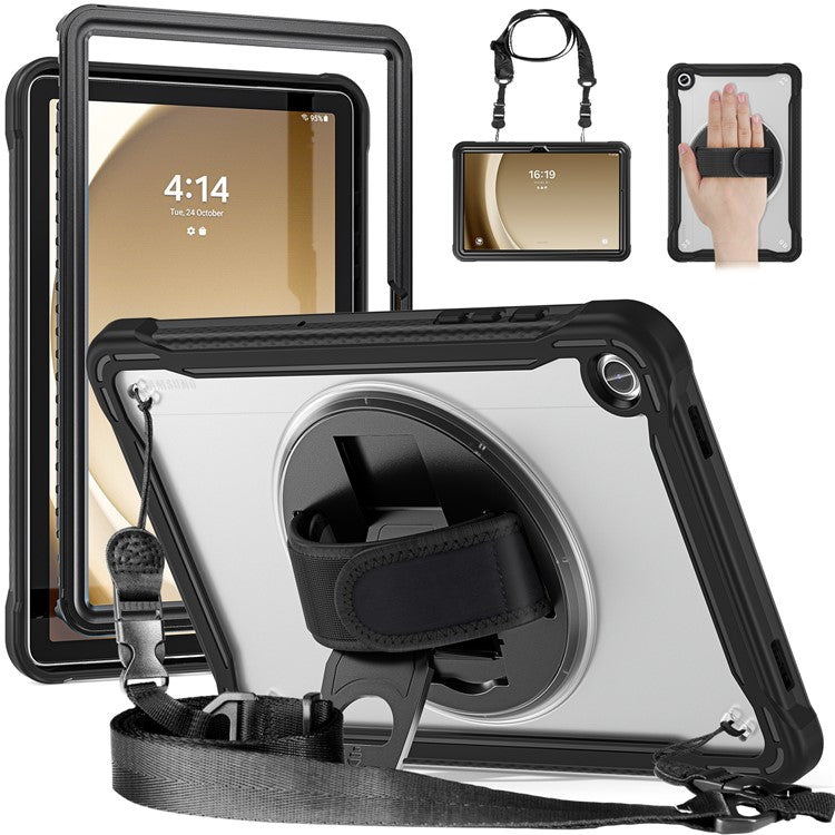 For Samsung Galaxy Tab A9+ Kickstand Tablet Case with Shoulder Strap Hand Strap - Transparent
