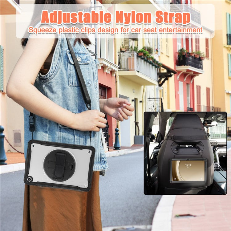 For Samsung Galaxy Tab A9+ Kickstand Tablet Case with Shoulder Strap Hand Strap - Transparent