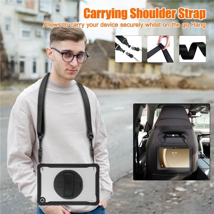 For Samsung Galaxy Tab A9+ Kickstand Tablet Case with Shoulder Strap Hand Strap - Transparent