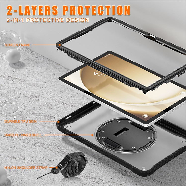 For Samsung Galaxy Tab A9+ Kickstand Tablet Case with Shoulder Strap Hand Strap - Transparent