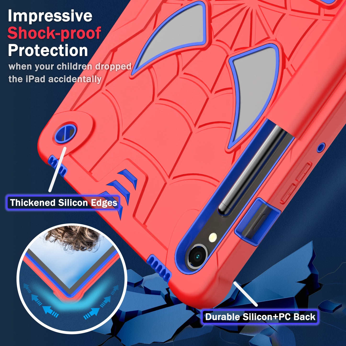 For Samsung Galaxy Tab S9 / Tab S9 FE Spider Web Tablet Case Kickstand Cover - Red+Blue