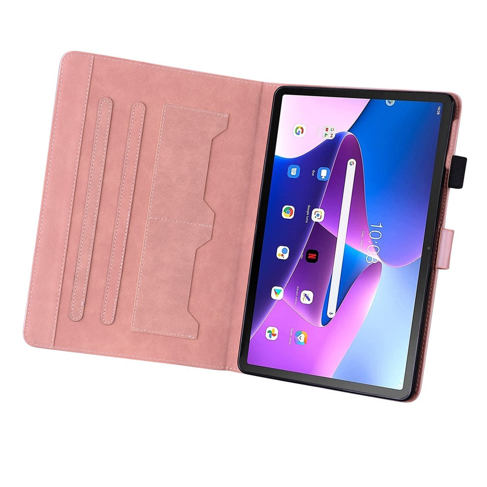 Card Slots Leather Case for Lenovo Tab M10 Plus (3rd Gen) Tablet Stand Cover Animal Pattern - Rose Gold