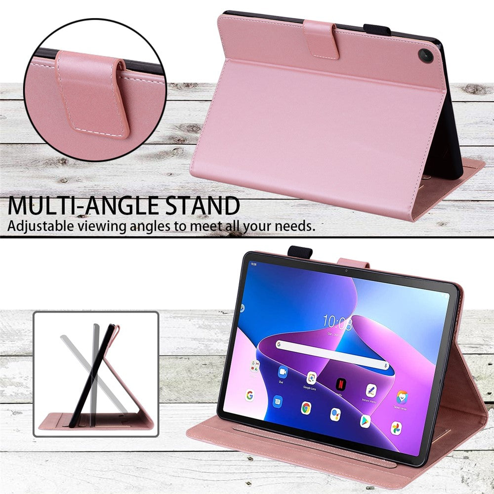 Card Slots Leather Case for Lenovo Tab M10 Plus (3rd Gen) Tablet Stand Cover Animal Pattern - Rose Gold