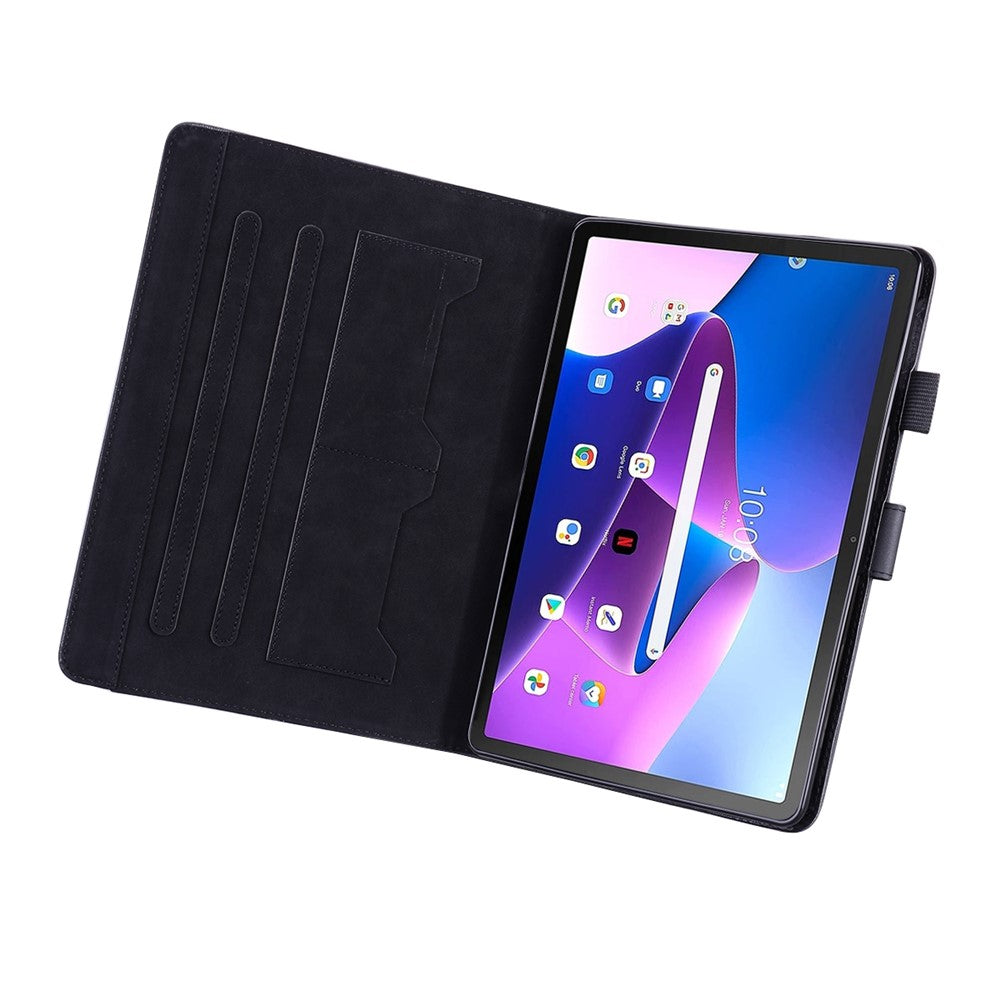 Card Slots Leather Case for Lenovo Tab M10 Plus (3rd Gen) Tablet Stand Cover Animal Pattern - Black