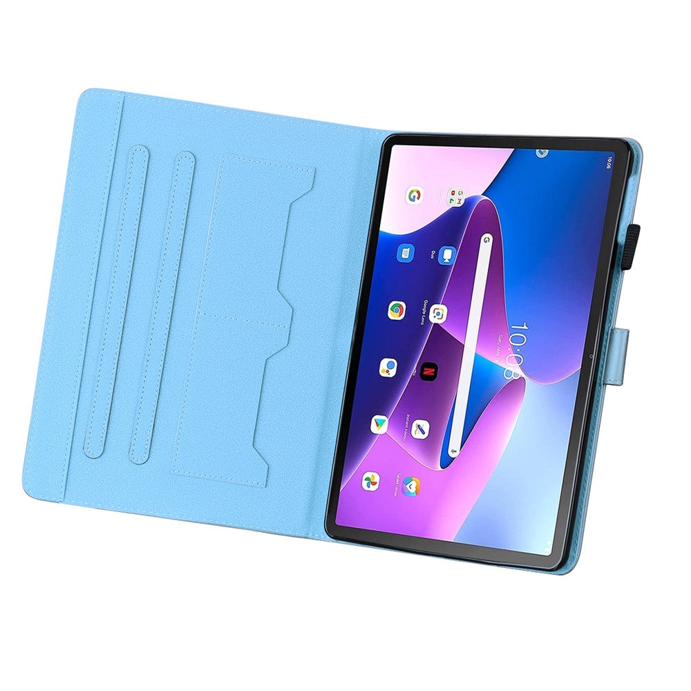 Card Slots Leather Case for Lenovo Tab M10 Plus (3rd Gen) Tablet Stand Cover Animal Pattern - Blue