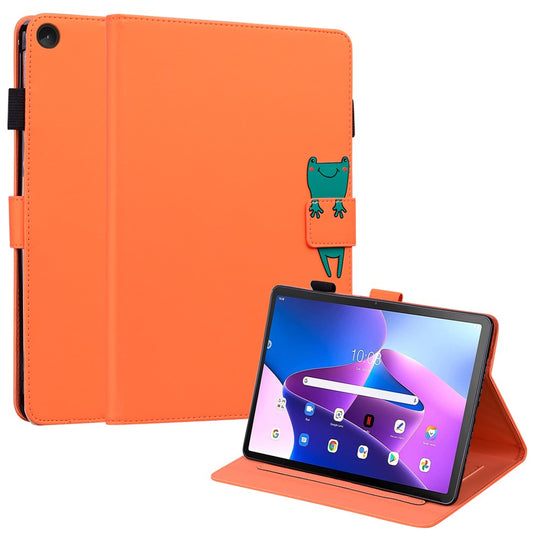 Card Slots Leather Case for Lenovo Tab M10 Plus (3rd Gen) Tablet Stand Cover Animal Pattern - Orange