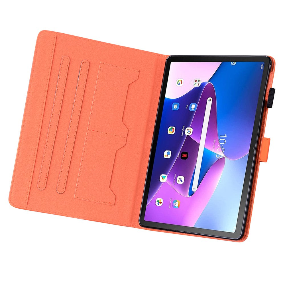 Card Slots Leather Case for Lenovo Tab M10 Plus (3rd Gen) Tablet Stand Cover Animal Pattern - Orange