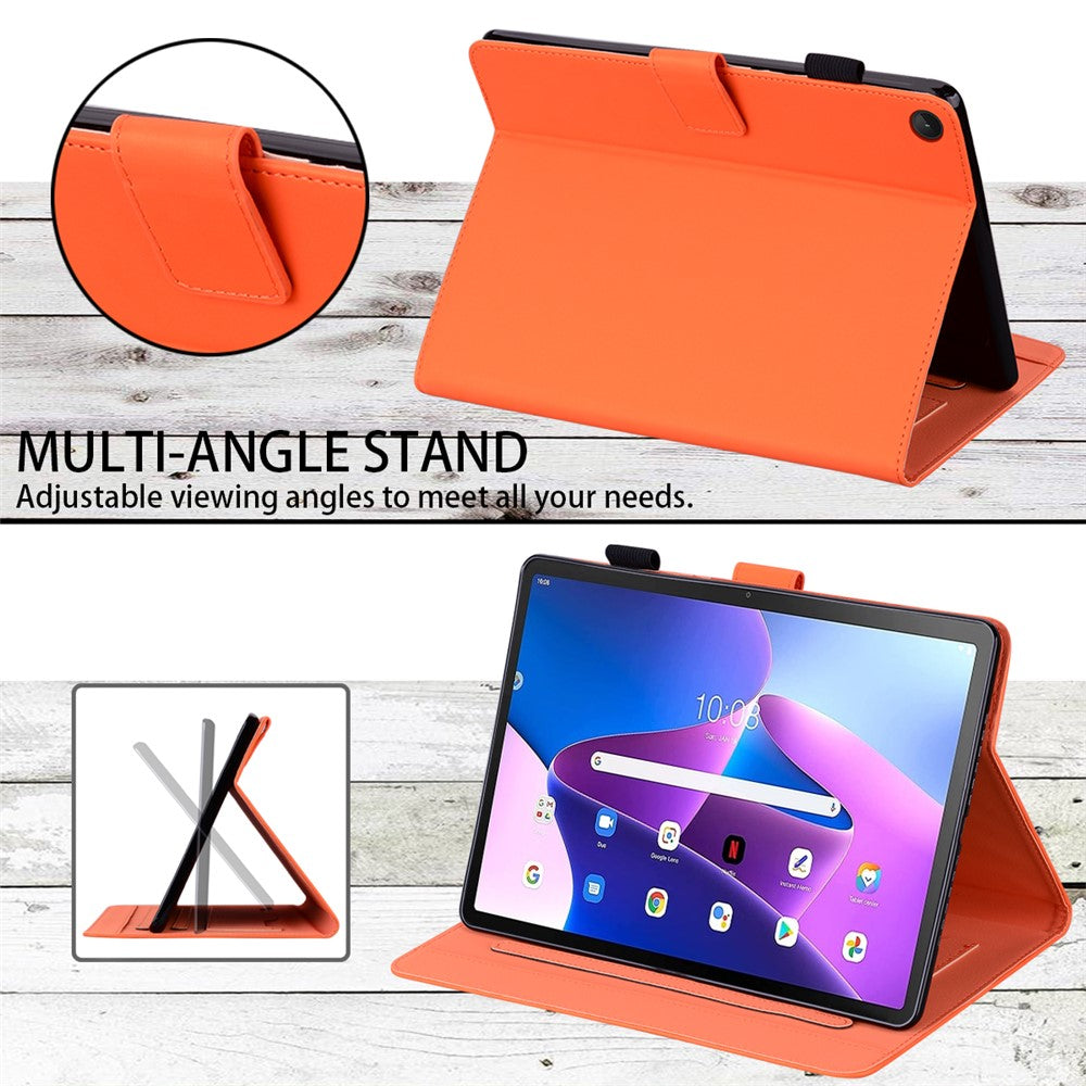 Card Slots Leather Case for Lenovo Tab M10 Plus (3rd Gen) Tablet Stand Cover Animal Pattern - Orange