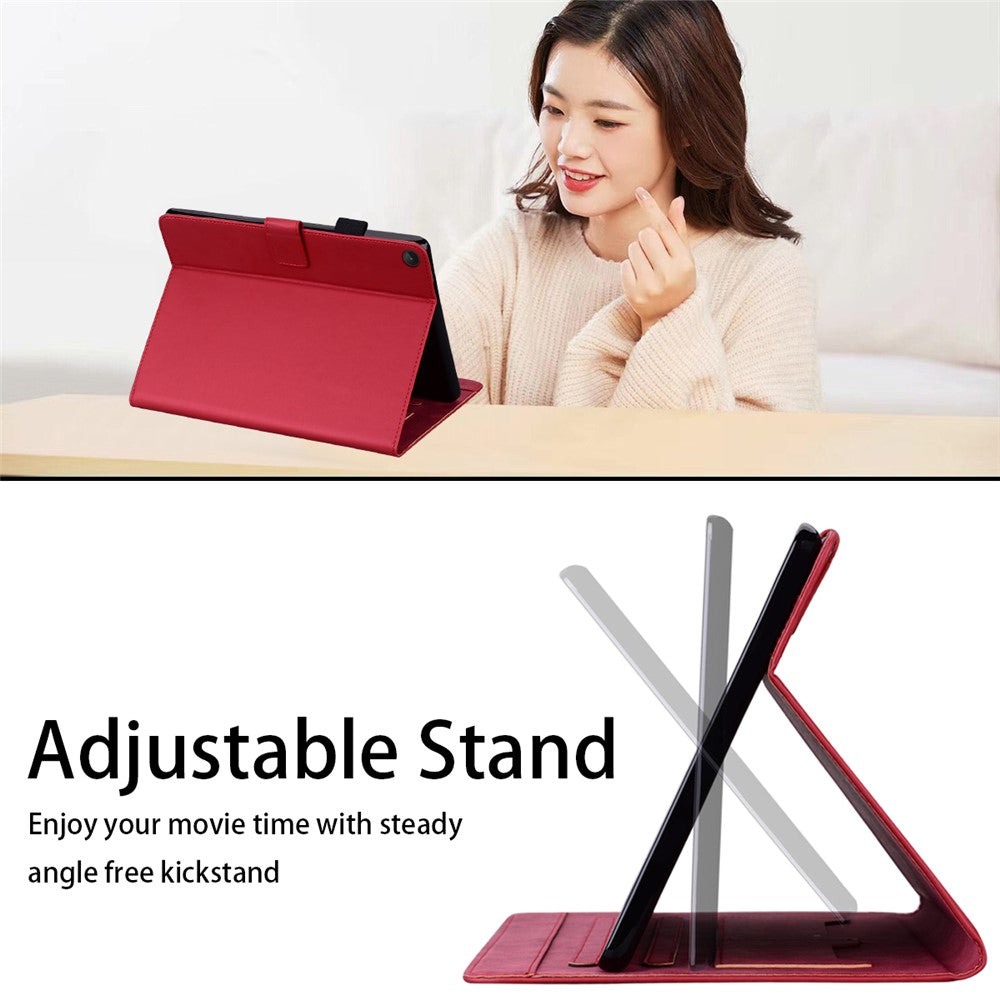 Card Slots Leather Case for Lenovo Tab M10 Plus (3rd Gen) Tablet Stand Cover Animal Pattern - Red