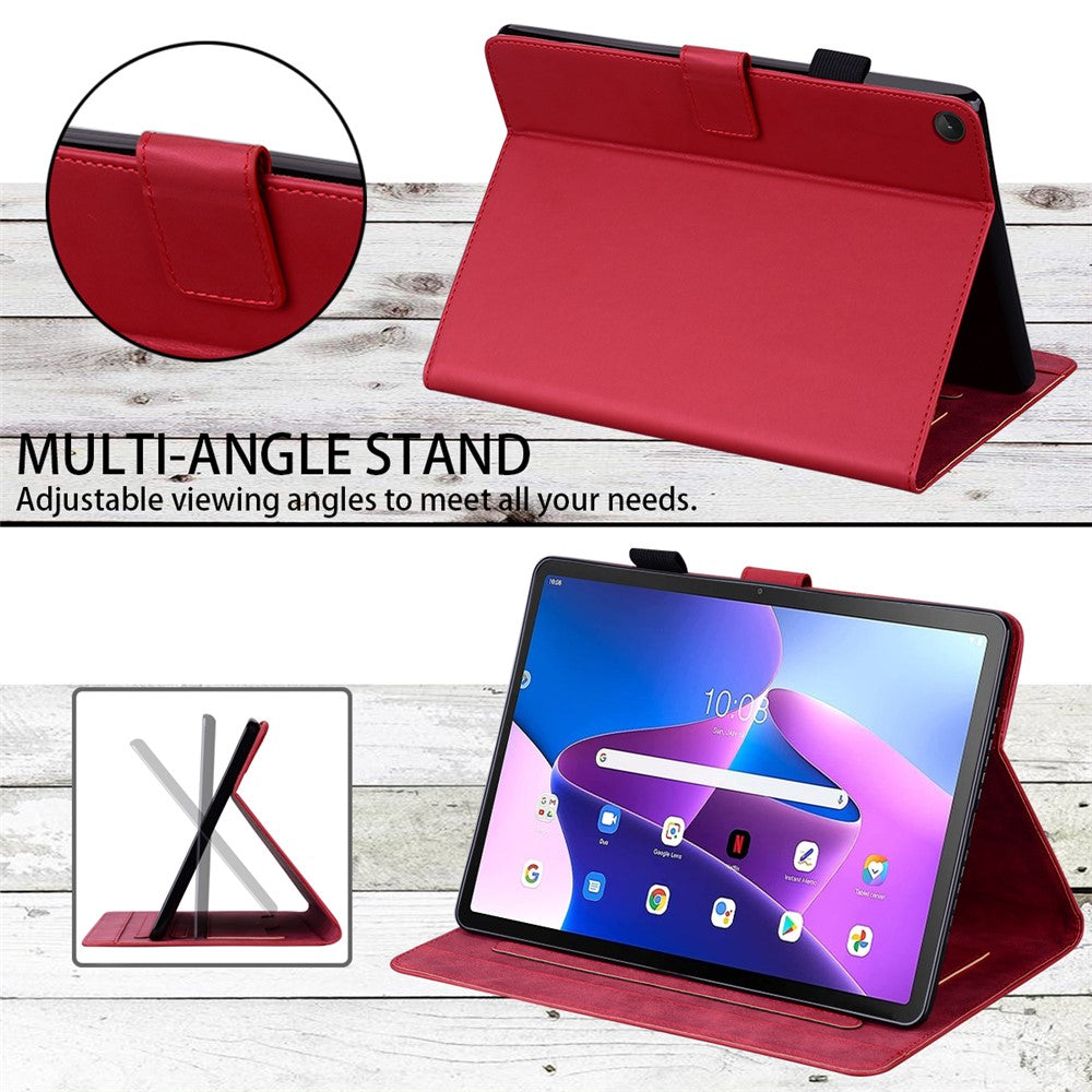 Card Slots Leather Case for Lenovo Tab M10 Plus (3rd Gen) Tablet Stand Cover Animal Pattern - Red