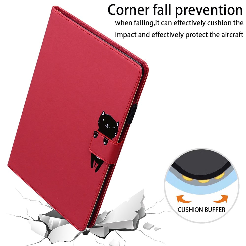 Card Slots Leather Case for Lenovo Tab M10 Plus (3rd Gen) Tablet Stand Cover Animal Pattern - Red