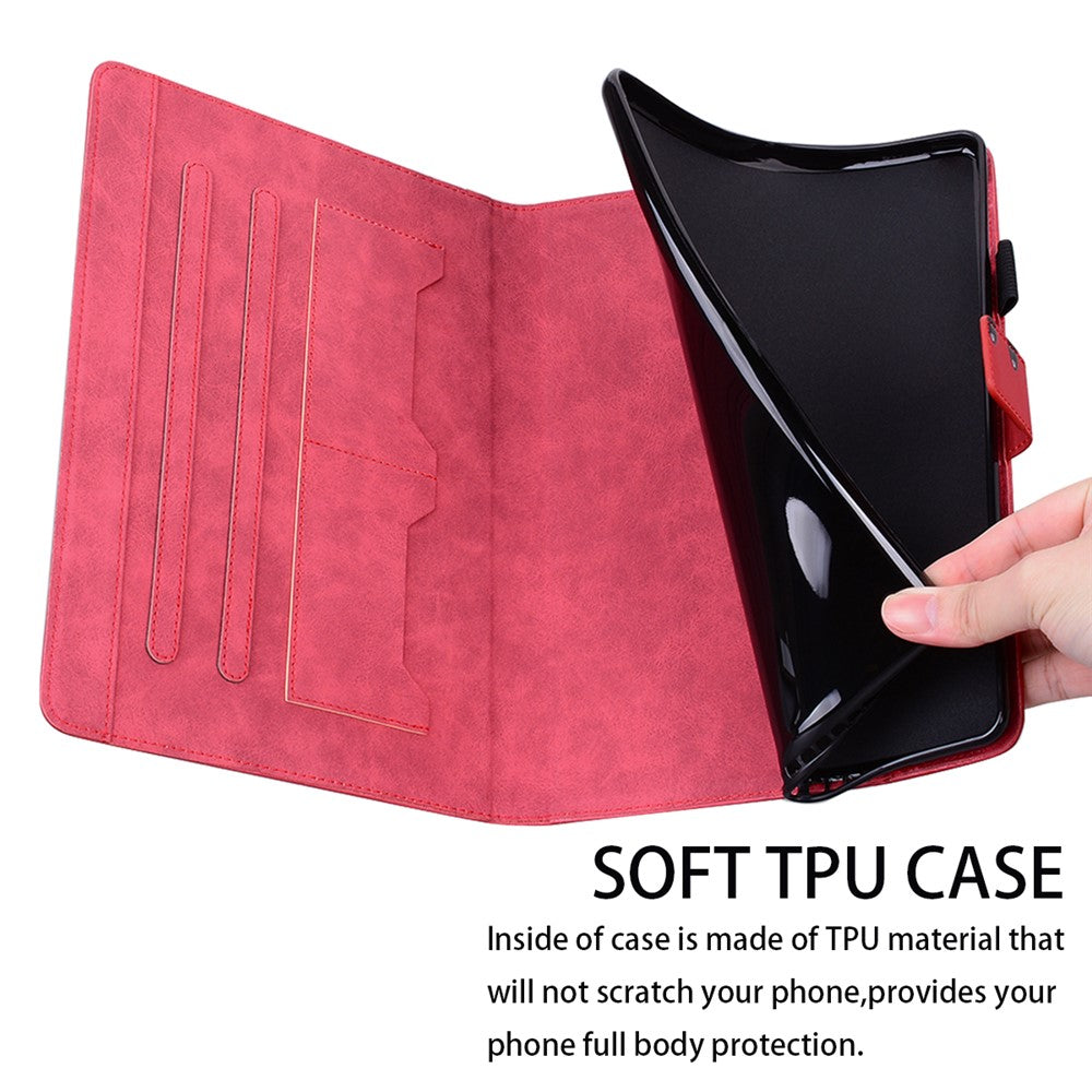 Card Slots Leather Case for Lenovo Tab M10 Plus (3rd Gen) Tablet Stand Cover Animal Pattern - Red