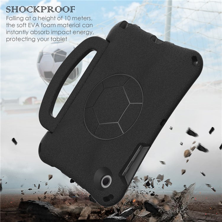 For Samsung Galaxy Tab A8 10.5 (2021) / (2022) EVA Case Soccer Pattern Handle Kickstand Shoulder Strap Cover - Black