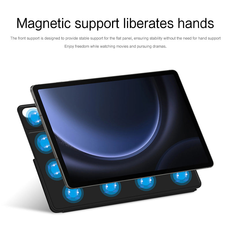 For Samsung Galaxy Tab S9 FE Case Magnetic V-fold Stand Tablet Cover with Auto Sleep  /  Wake - Black