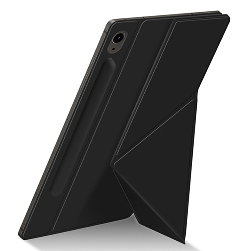 For Samsung Galaxy Tab S9 FE Case Magnetic V-fold Stand Tablet Cover with Auto Sleep  /  Wake - Black
