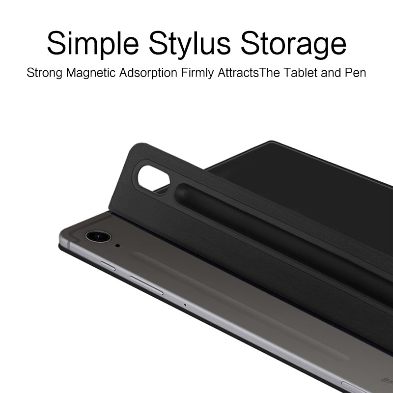 For Samsung Galaxy Tab S9 FE Case Magnetic V-fold Stand Tablet Cover with Auto Sleep  /  Wake - Black