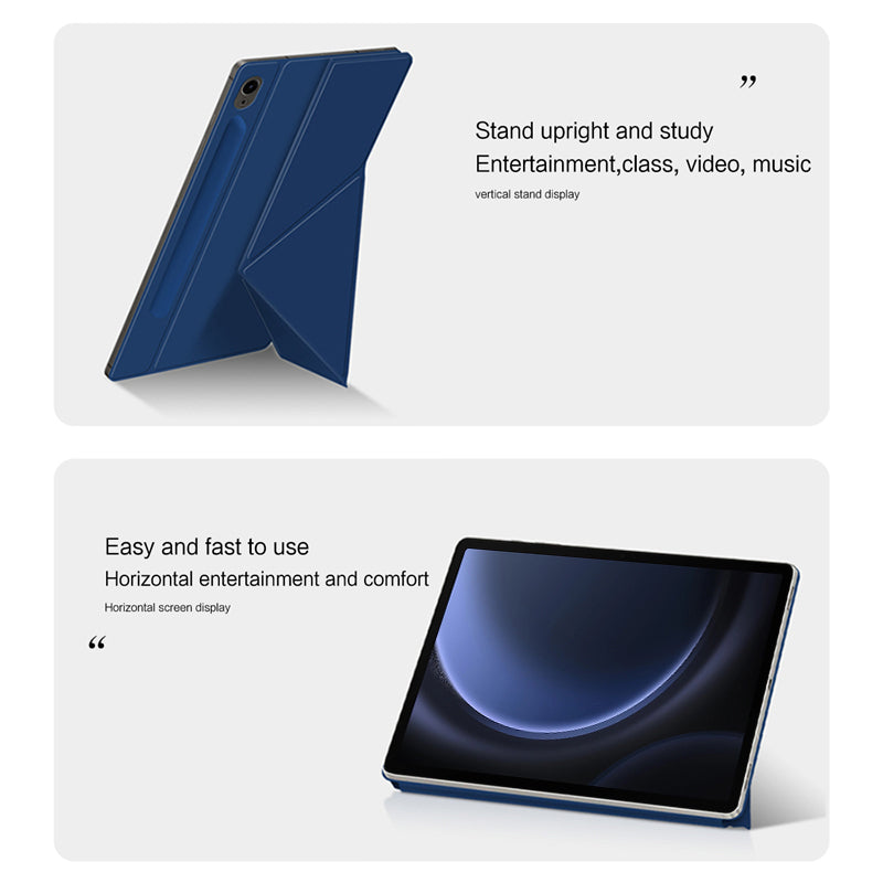 For Samsung Galaxy Tab S9 FE Case Magnetic V-fold Stand Tablet Cover with Auto Sleep  /  Wake - Blue