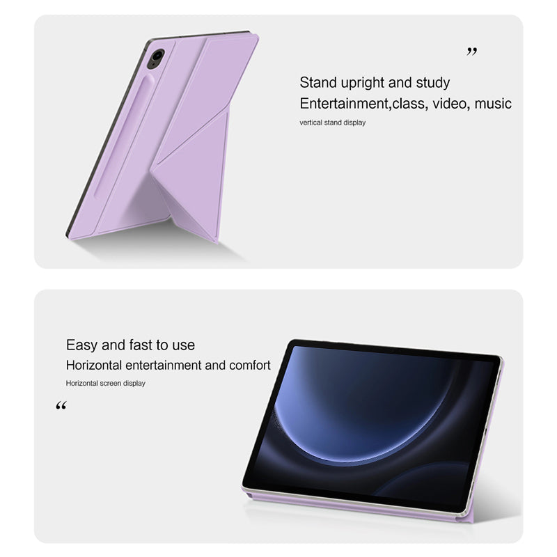 For Samsung Galaxy Tab S9 FE Case Magnetic V-fold Stand Tablet Cover with Auto Sleep  /  Wake - Purple