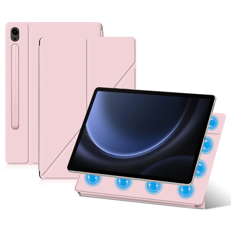 For Samsung Galaxy Tab S9 FE Case Magnetic V-fold Stand Tablet Cover with Auto Sleep  /  Wake - Pink