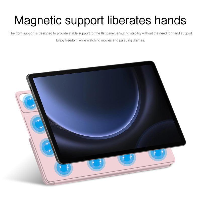 For Samsung Galaxy Tab S9 FE Case Magnetic V-fold Stand Tablet Cover with Auto Sleep  /  Wake - Pink