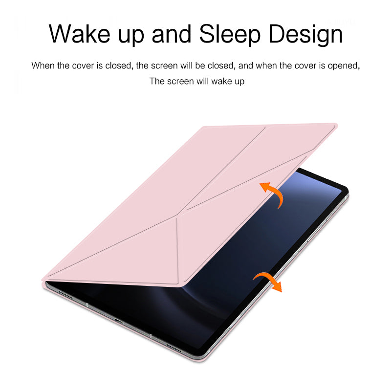 For Samsung Galaxy Tab S9 FE Case Magnetic V-fold Stand Tablet Cover with Auto Sleep  /  Wake - Pink