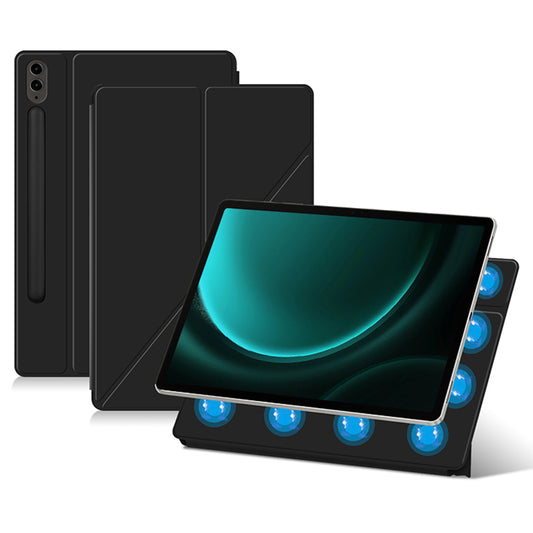 For Samsung Galaxy Tab S9 FE+ Case Magnetic PU Leather+PC Anti-scratch V-fold Stand Tablet Cover - Black