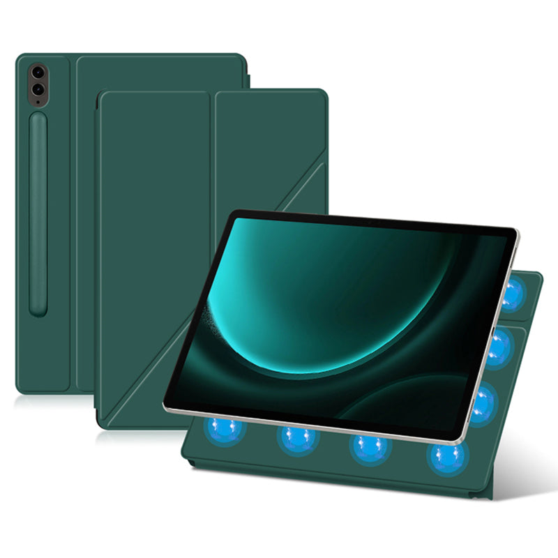 For Samsung Galaxy Tab S9 FE+ Case Magnetic PU Leather+PC Anti-scratch V-fold Stand Tablet Cover - Green