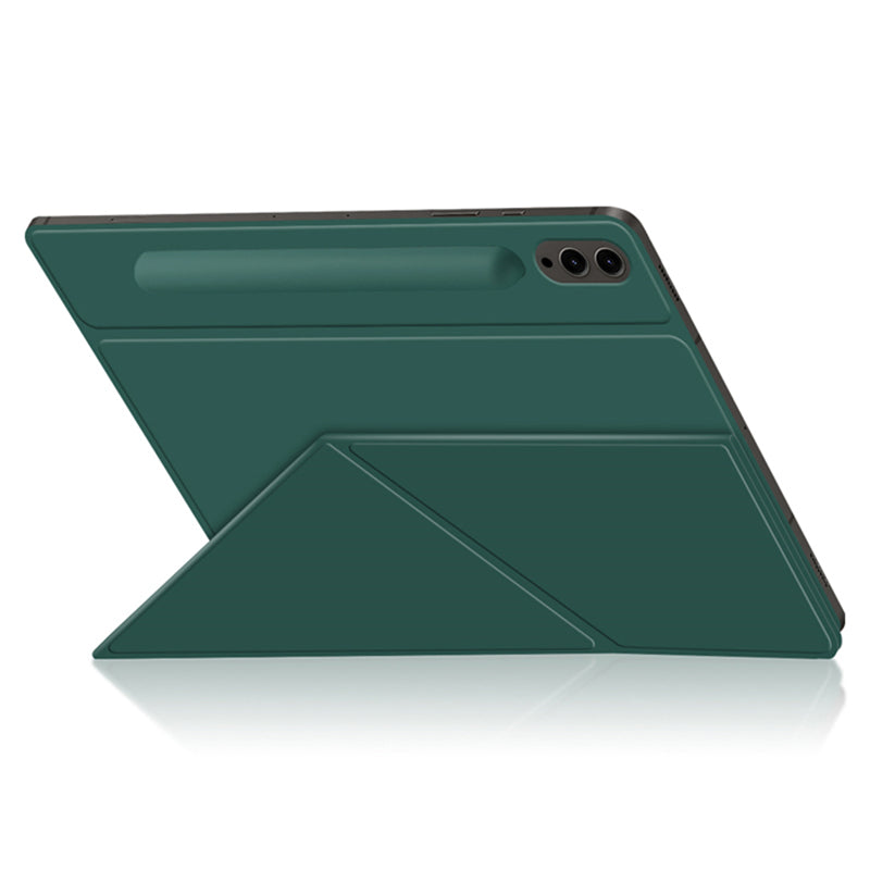 For Samsung Galaxy Tab S9 FE+ Case Magnetic PU Leather+PC Anti-scratch V-fold Stand Tablet Cover - Green