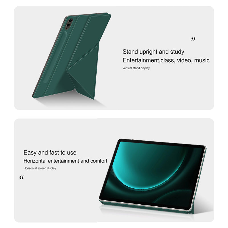 For Samsung Galaxy Tab S9 FE+ Case Magnetic PU Leather+PC Anti-scratch V-fold Stand Tablet Cover - Green