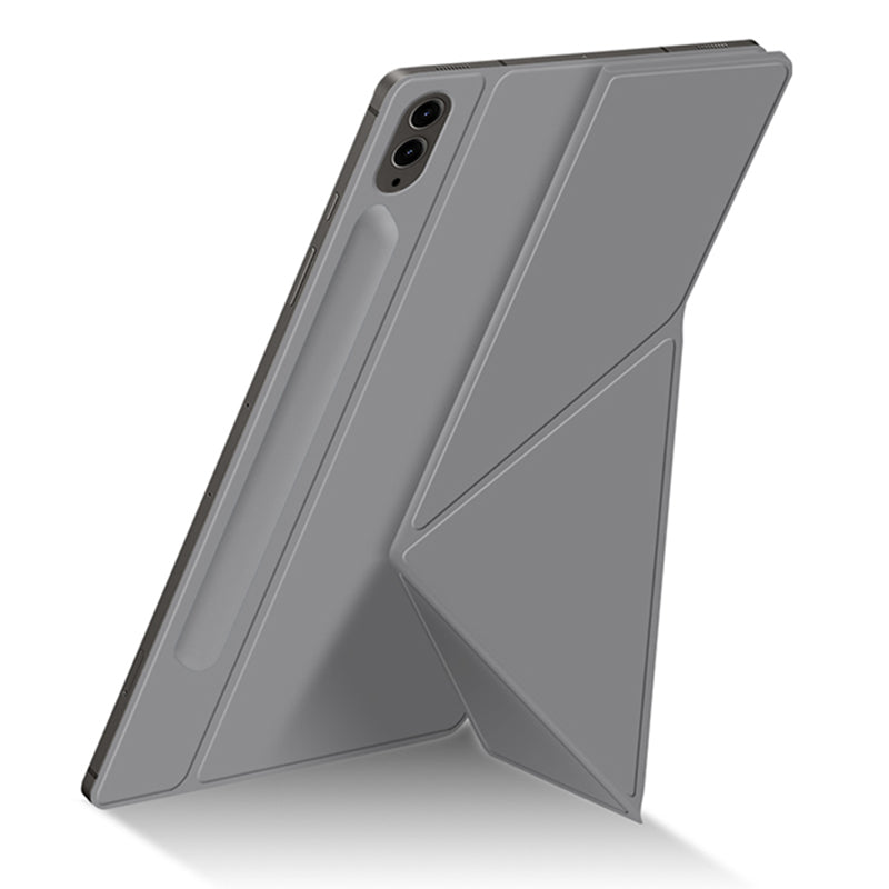For Samsung Galaxy Tab S9 FE+ Case Magnetic PU Leather+PC Anti-scratch V-fold Stand Tablet Cover - Grey