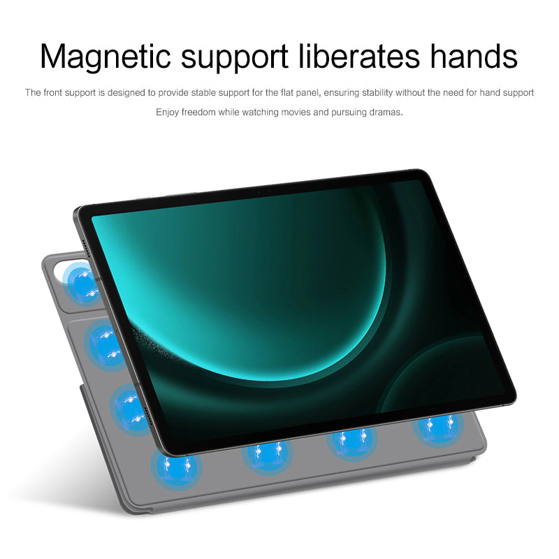 For Samsung Galaxy Tab S9 FE+ Case Magnetic PU Leather+PC Anti-scratch V-fold Stand Tablet Cover - Grey